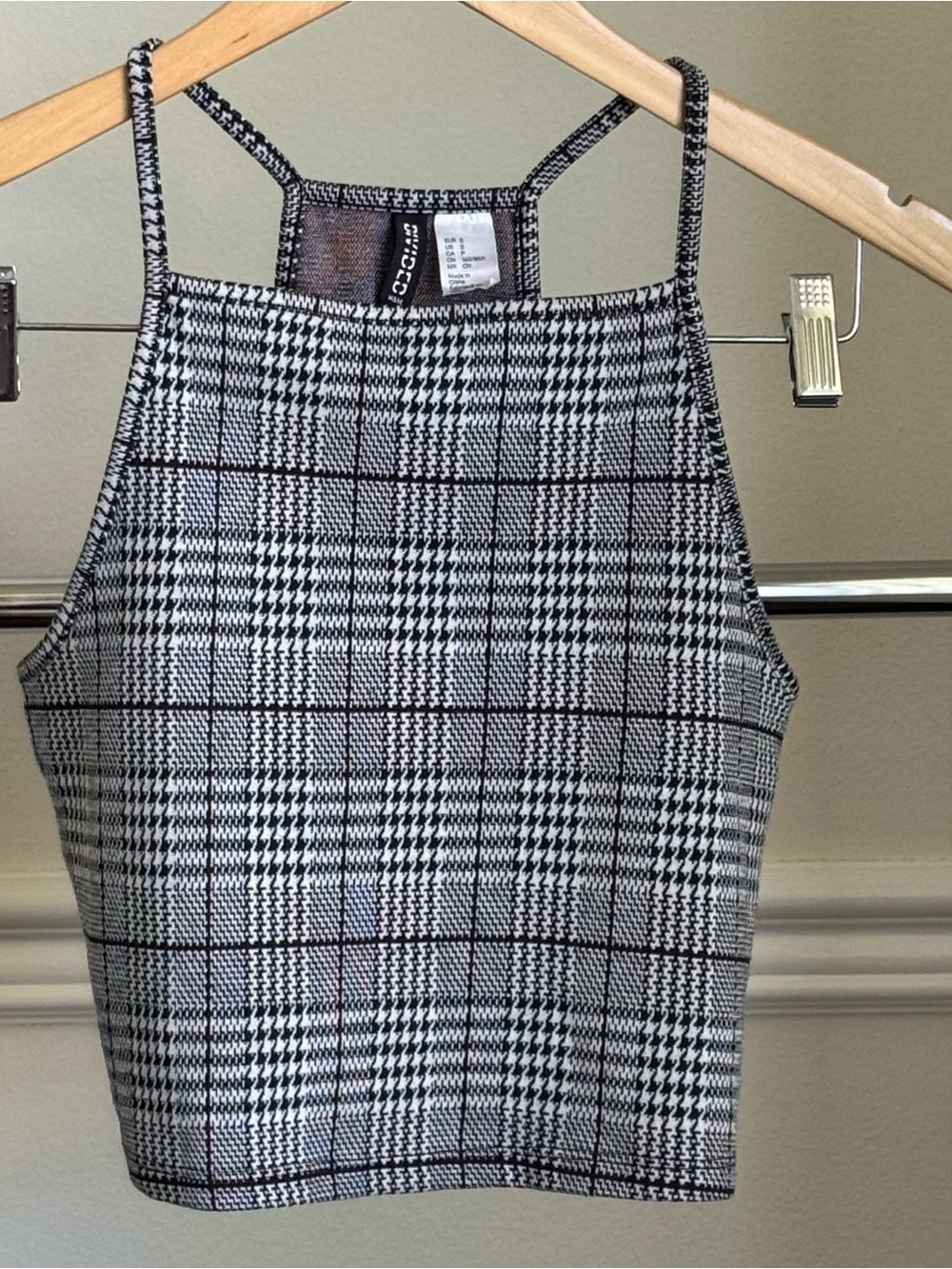 H&M Divided Plaid High Neck Knit‎ Crop Top Women's Small Pre-owned